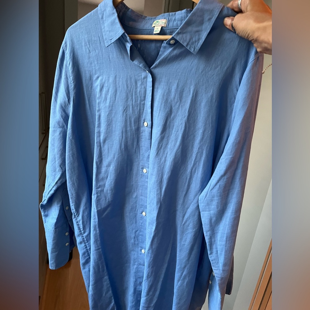 J. Crew Classic Blue Relaxed Fit Linen & Cotton Shirt Dress